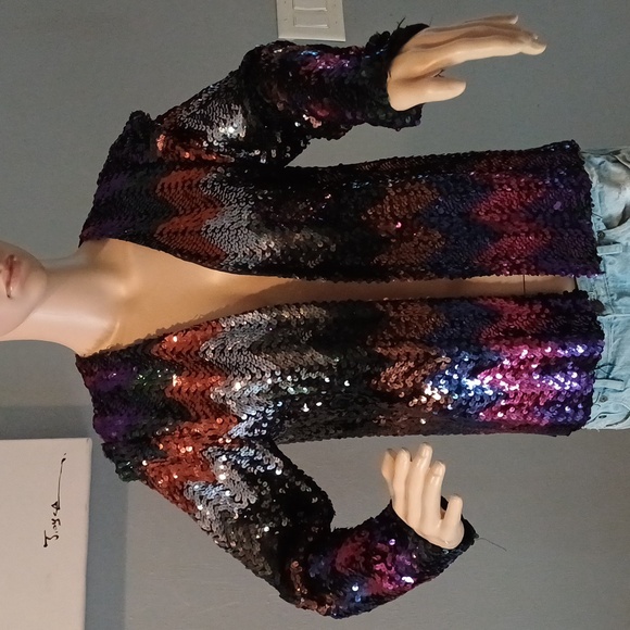 Coppola Shop vintage 70's sequin zig zag open cardigan jacket S M union made - Picture 4 of 16